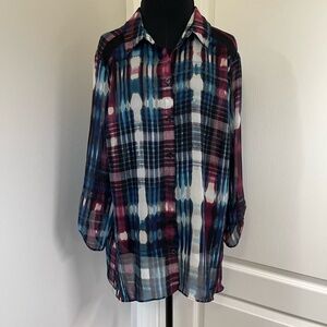 IN Studio Women's Petite PXL Geometric Long Sleeve Sheer Blouse Multicolors #279